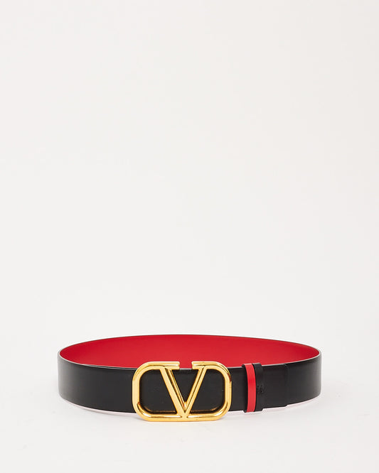 Valentino Black/Red Leather VLogo Signature Reversible Belt - 80/32