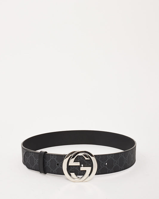 Gucci Black Leather Belt with Silver Interlocking GG Buckle - 85/34