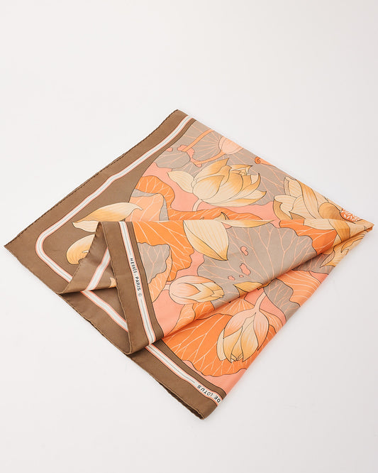 Hermès Orange & Brown Silk Fleurs De Lotus Scarf