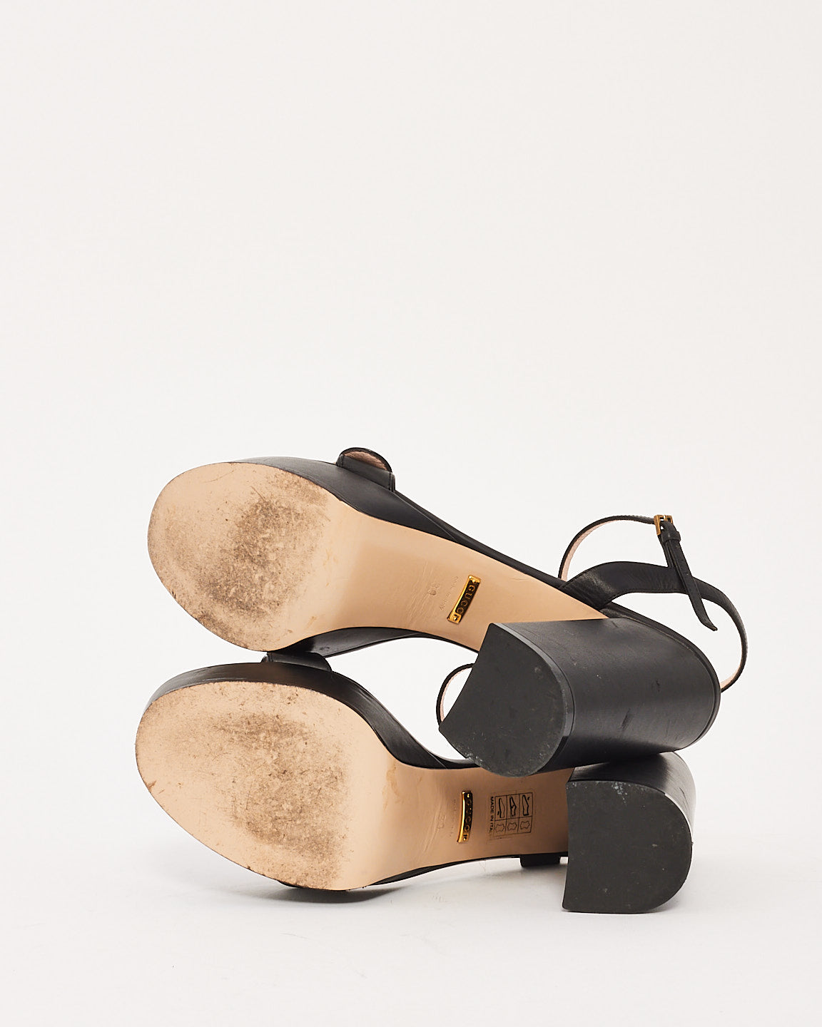 Gucci Black Leather GG Marmont Strap Platform Heels - 39