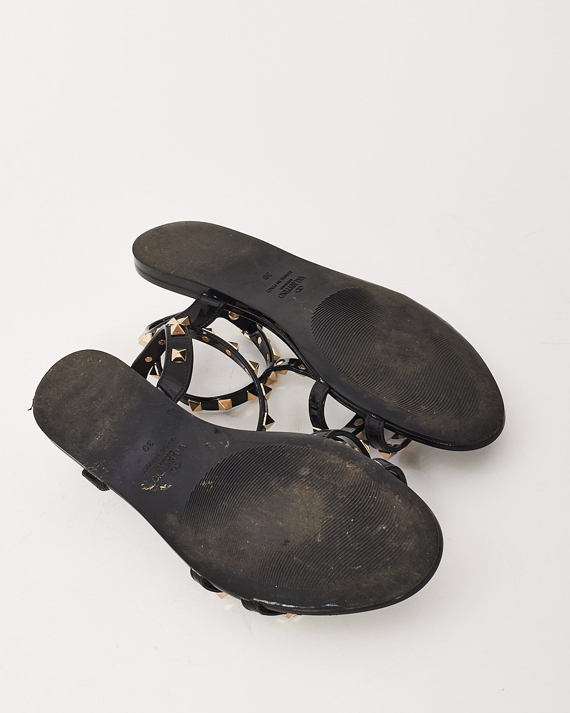 Sandale gladiateur à bride Rockstud en caoutchouc noir Valentino - 39