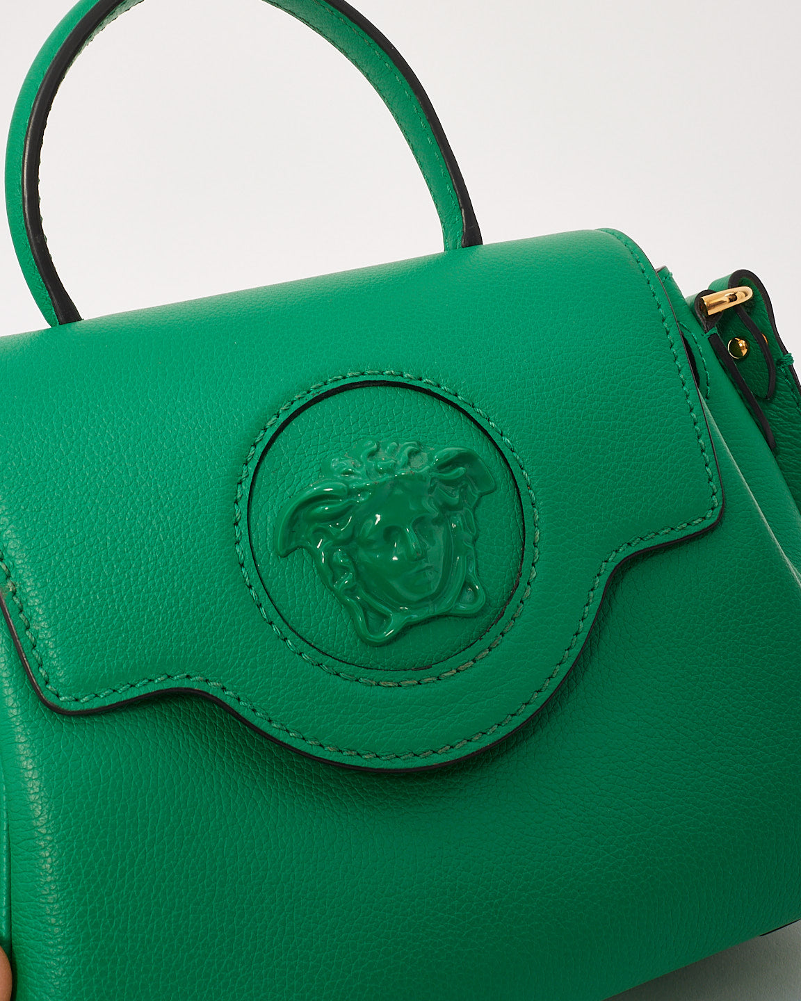 Versace Green Leather La Medusa Top Handle Bag