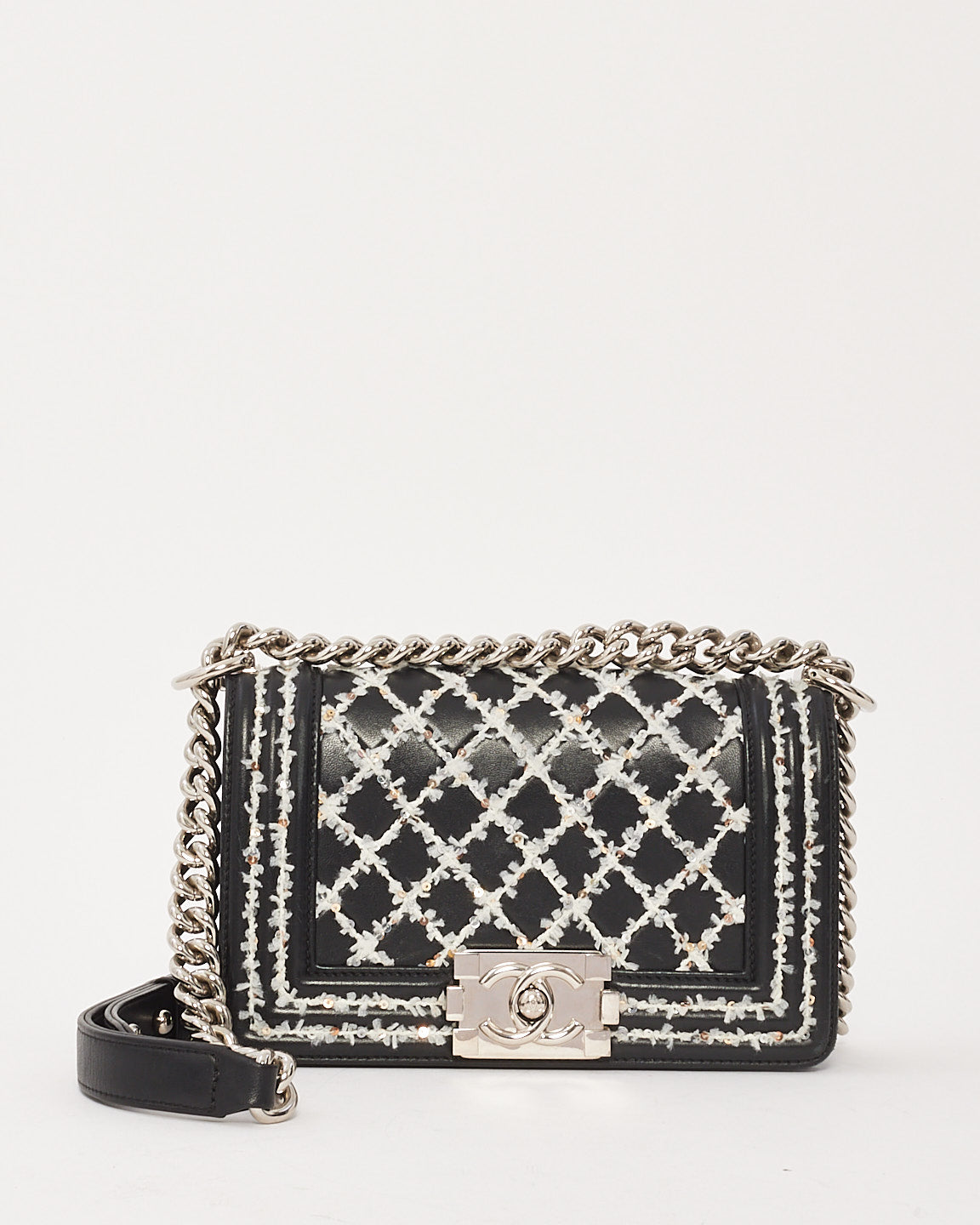 Sac petit garçon en tweed Quilt en cuir d'agneau noir édition spéciale Chanel