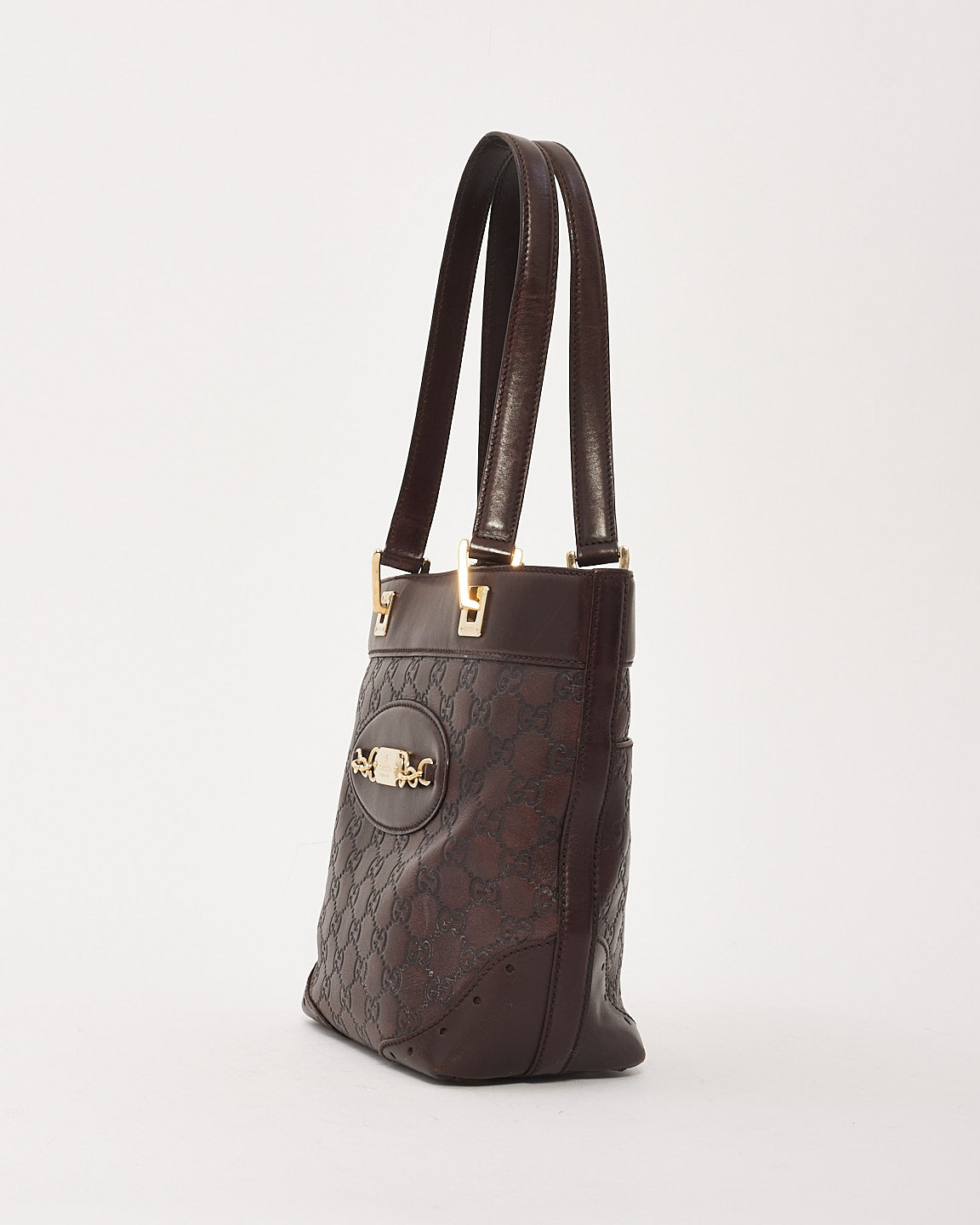 Petit fourre-tout punch en cuir gaufré Gucci Brown Signature G