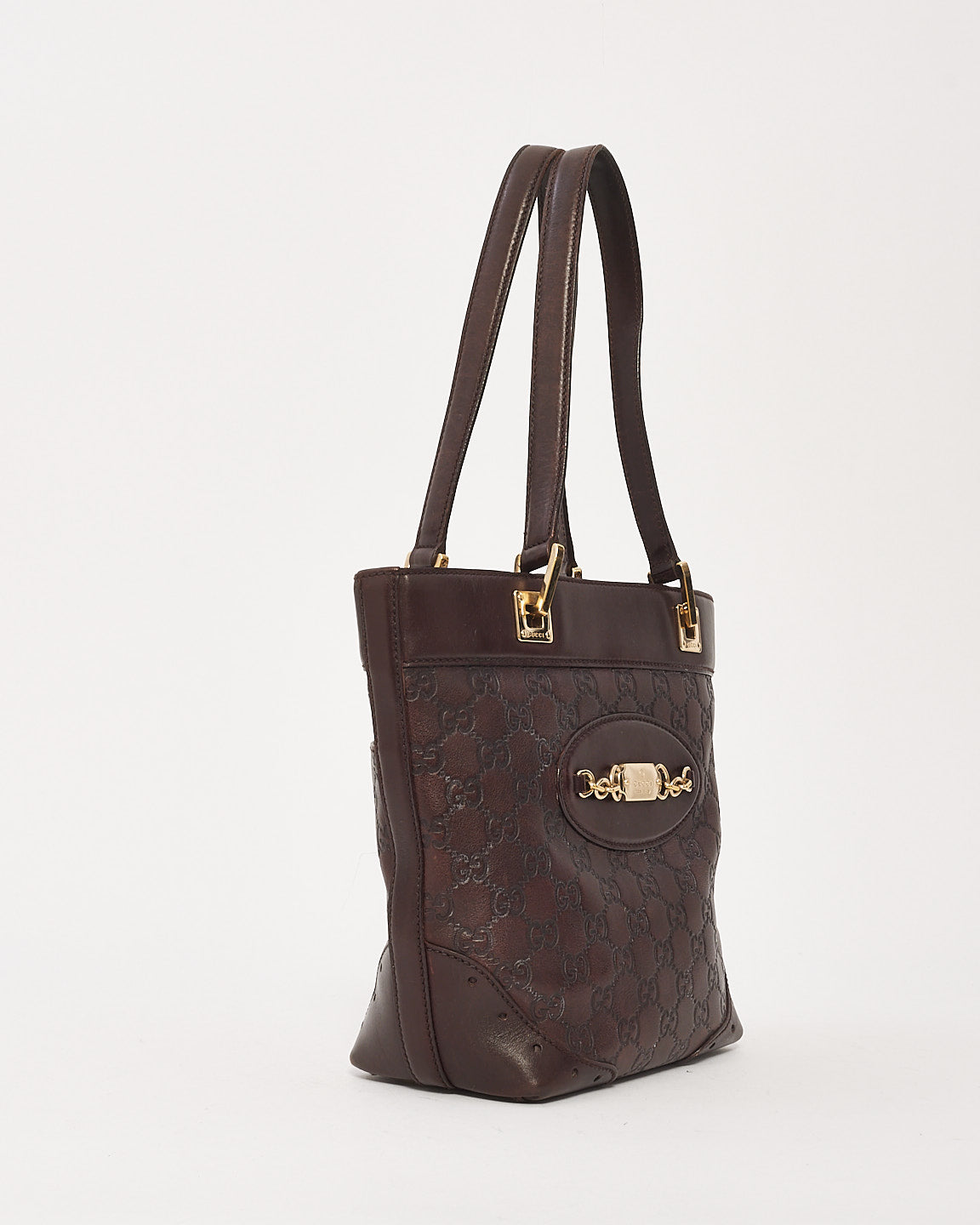Petit fourre-tout punch en cuir gaufré Gucci Brown Signature G