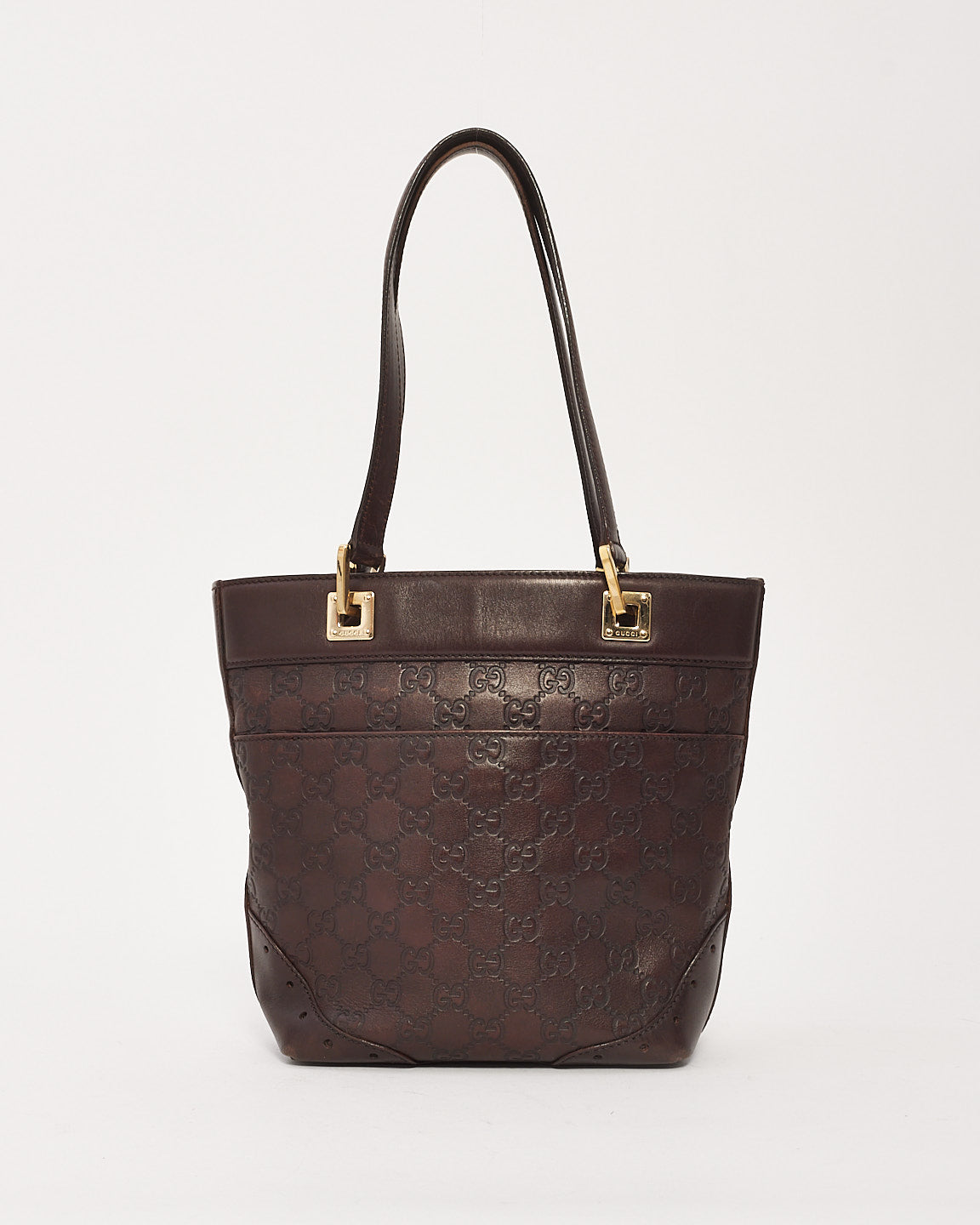 Petit fourre-tout punch en cuir gaufré Gucci Brown Signature G