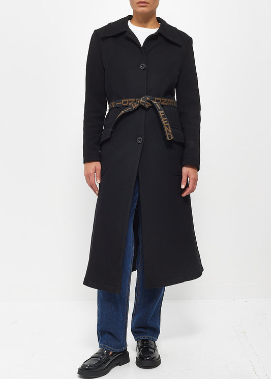 Fendi Jeans Manteau long noir ceinturé avec logo - 40