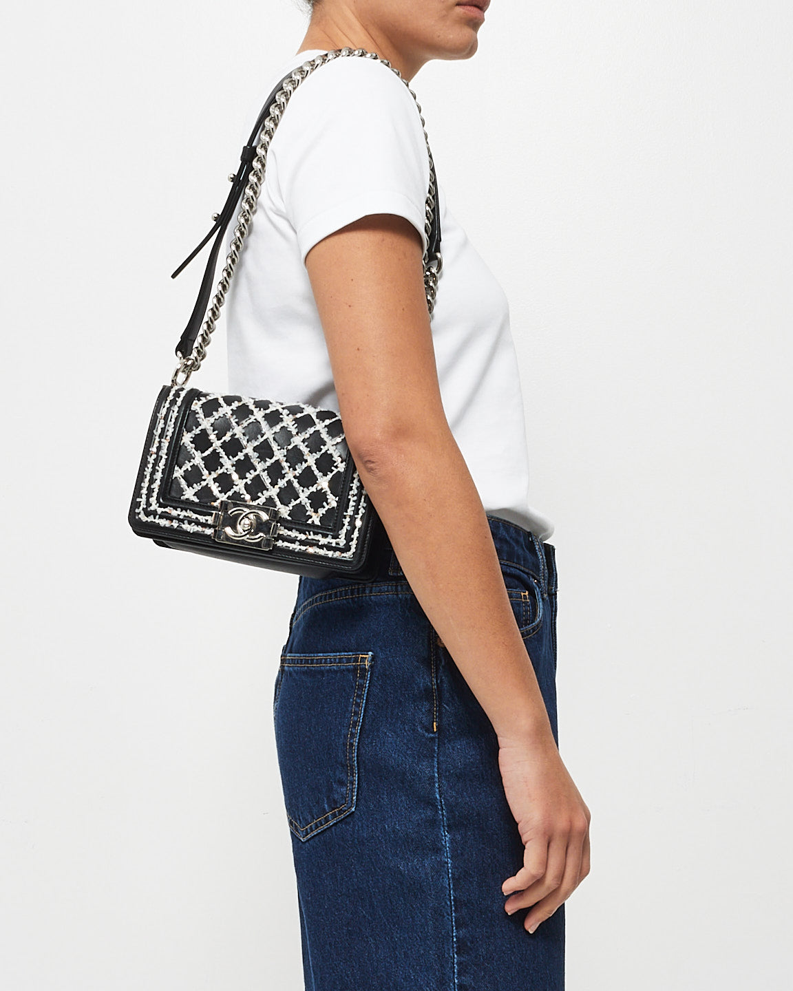 Sac petit garçon en tweed Quilt en cuir d'agneau noir édition spéciale Chanel