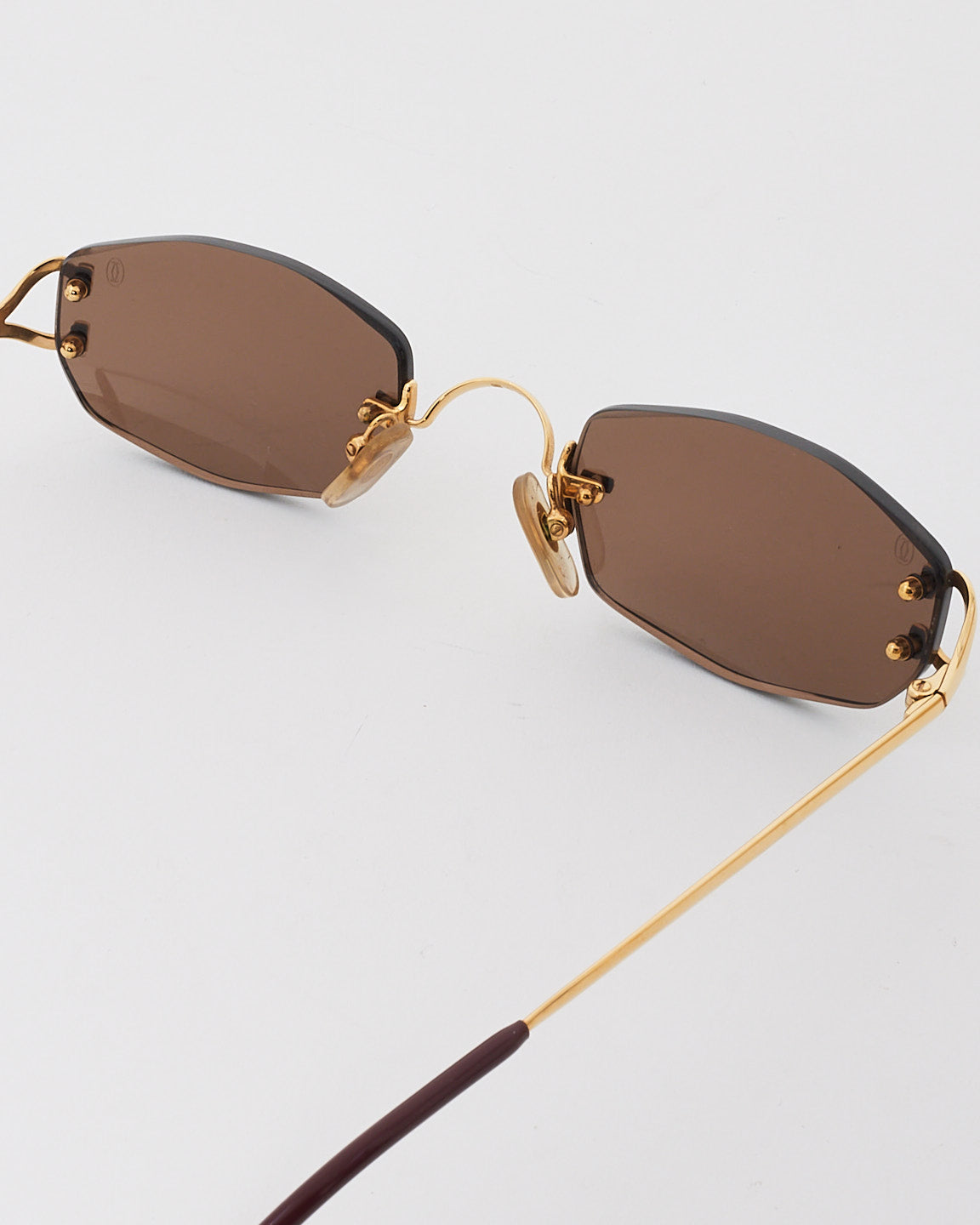 Cartier Gold Black Rectangular Lense Small Rimless Sunglasses
