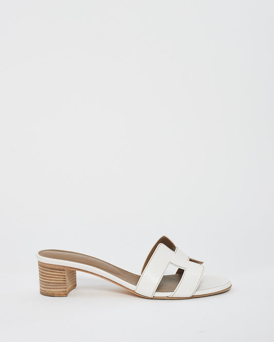 Hermès White Leather Oasis Sandals - 39.5