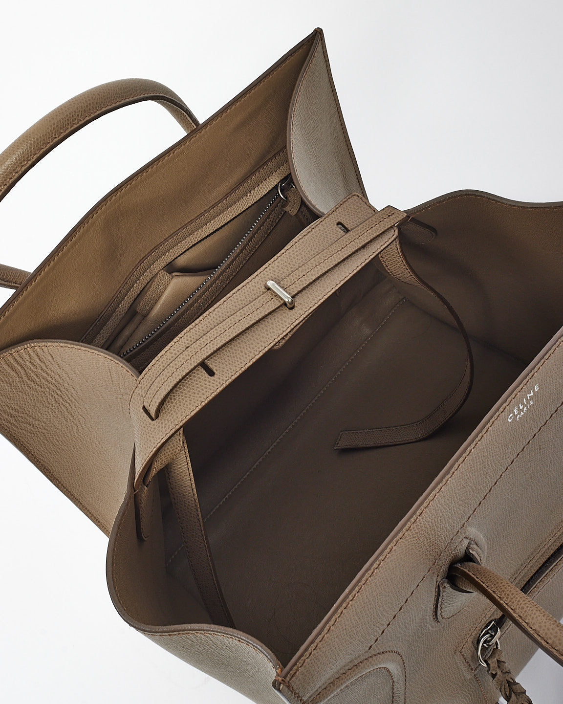 Celine Taupe Grey Leather Medium Phantom Luggage Tote Bag