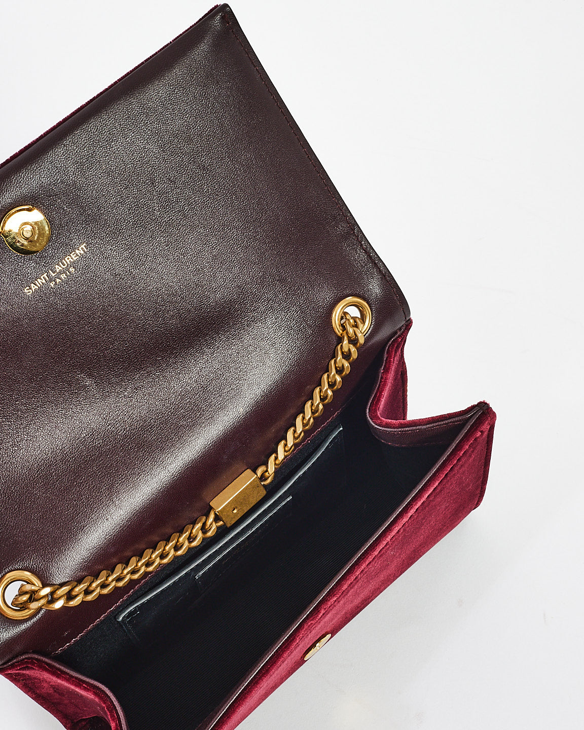 Saint Laurent Burgundy Velvet Small Kate Tassel Chain Shoulder Bag