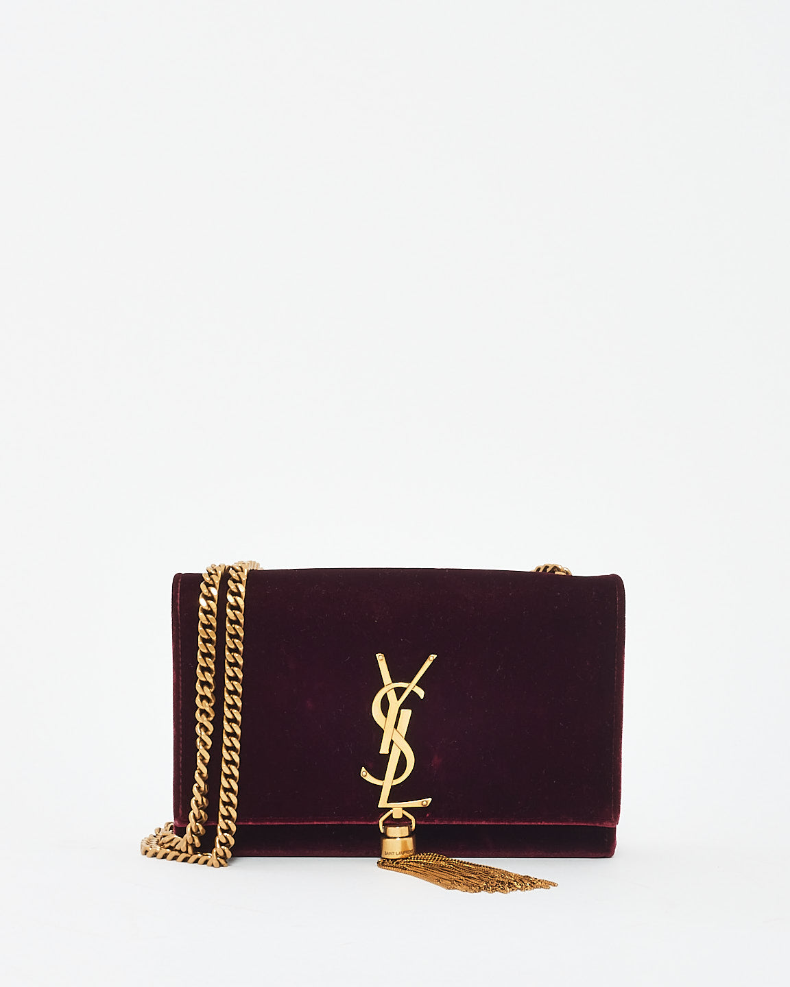Saint Laurent Burgundy Velvet Small Kate Tassel Chain Shoulder Bag