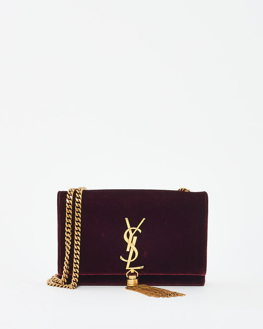 Saint Laurent Burgundy Velvet Small Kate Tassel Chain Shoulder Bag