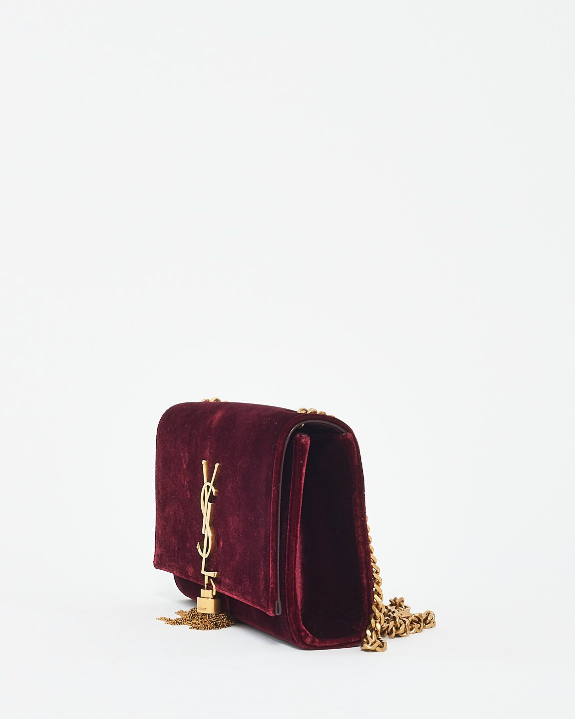 Saint Laurent Burgundy Velvet Small Kate Tassel Chain Shoulder Bag