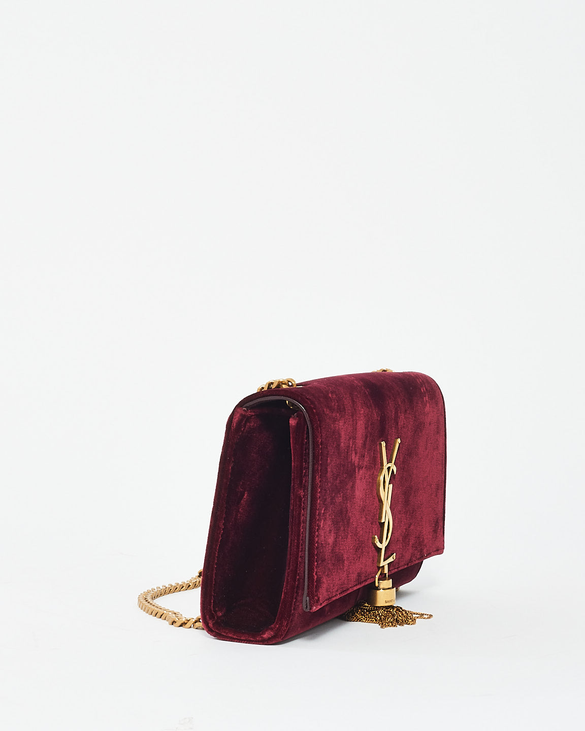 Saint Laurent Burgundy Velvet Small Kate Tassel Chain Shoulder Bag
