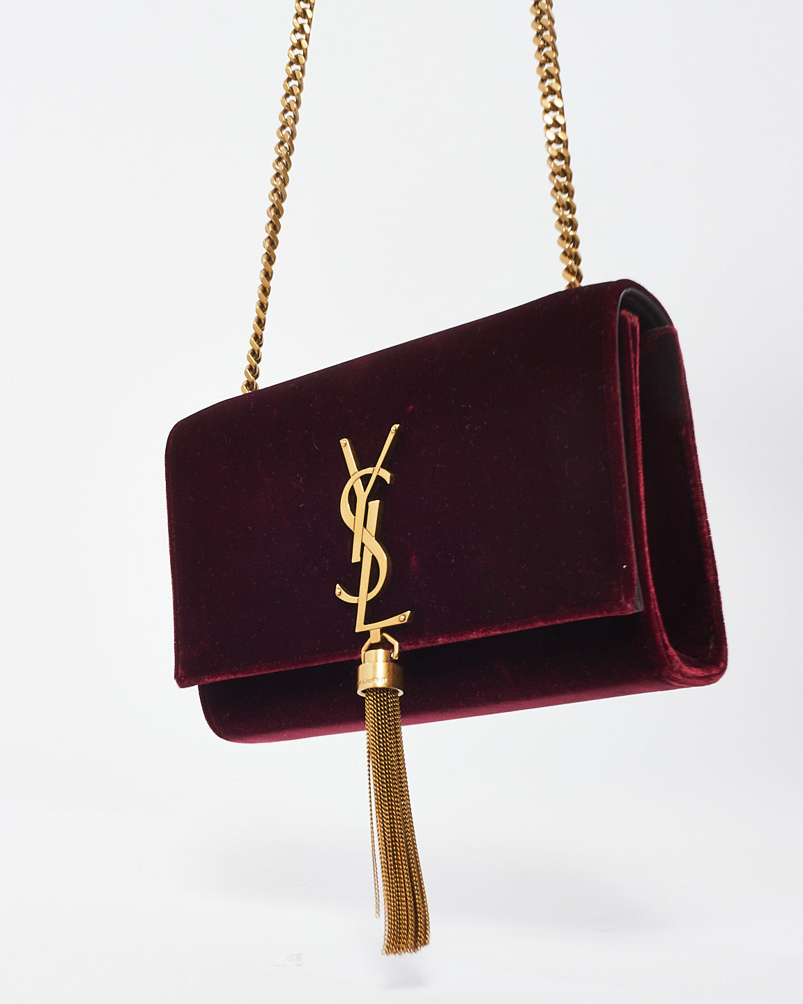 Saint Laurent Burgundy Velvet Small Kate Tassel Chain Shoulder Bag