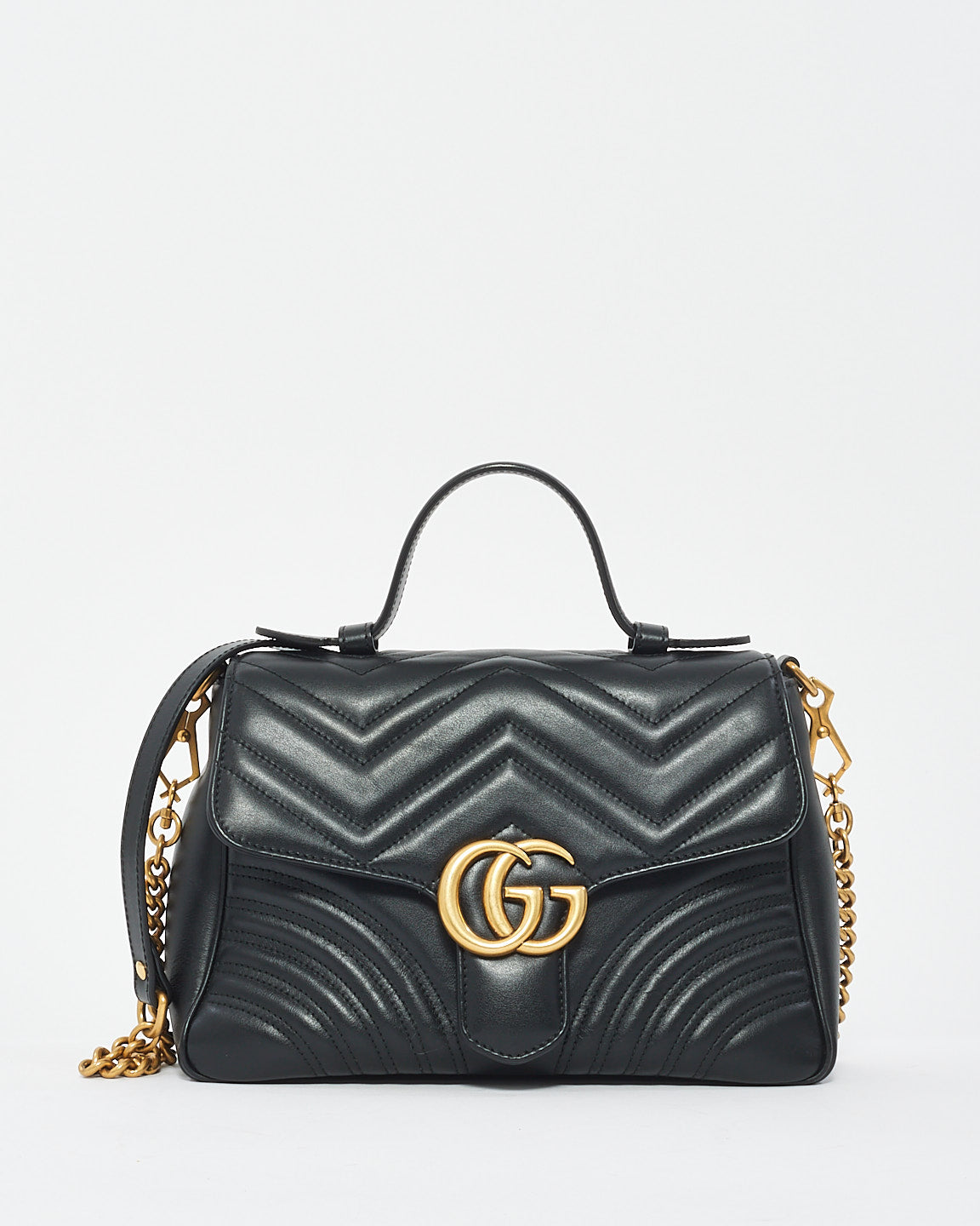 Petit sac à poignée supérieure GG Marmont en cuir matelssé noir Gucci