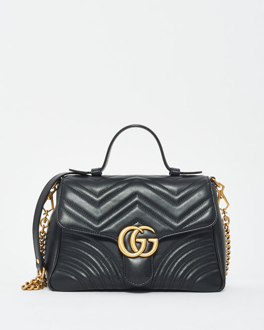 Petit sac à poignée supérieure GG Marmont en cuir matelssé noir Gucci