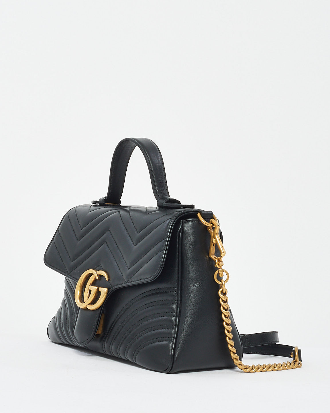 Petit sac à poignée supérieure GG Marmont en cuir matelssé noir Gucci