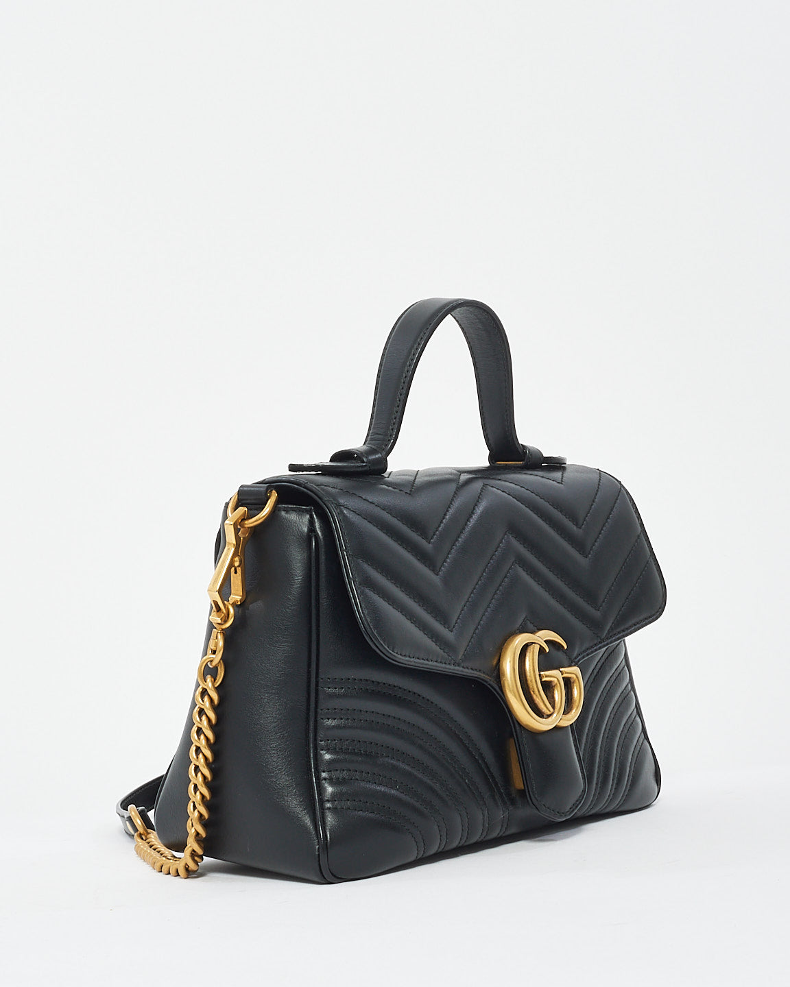 Petit sac à poignée supérieure GG Marmont en cuir matelssé noir Gucci
