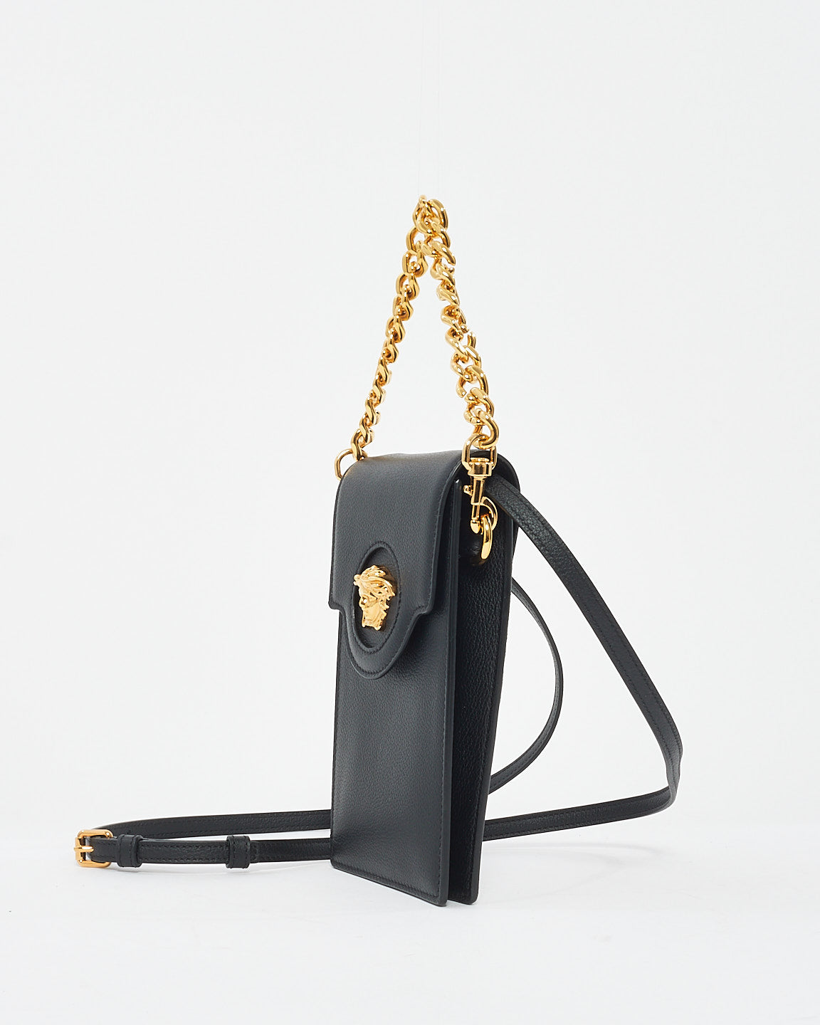 Versace Black Leather Medusa Head Mini Phone Bag