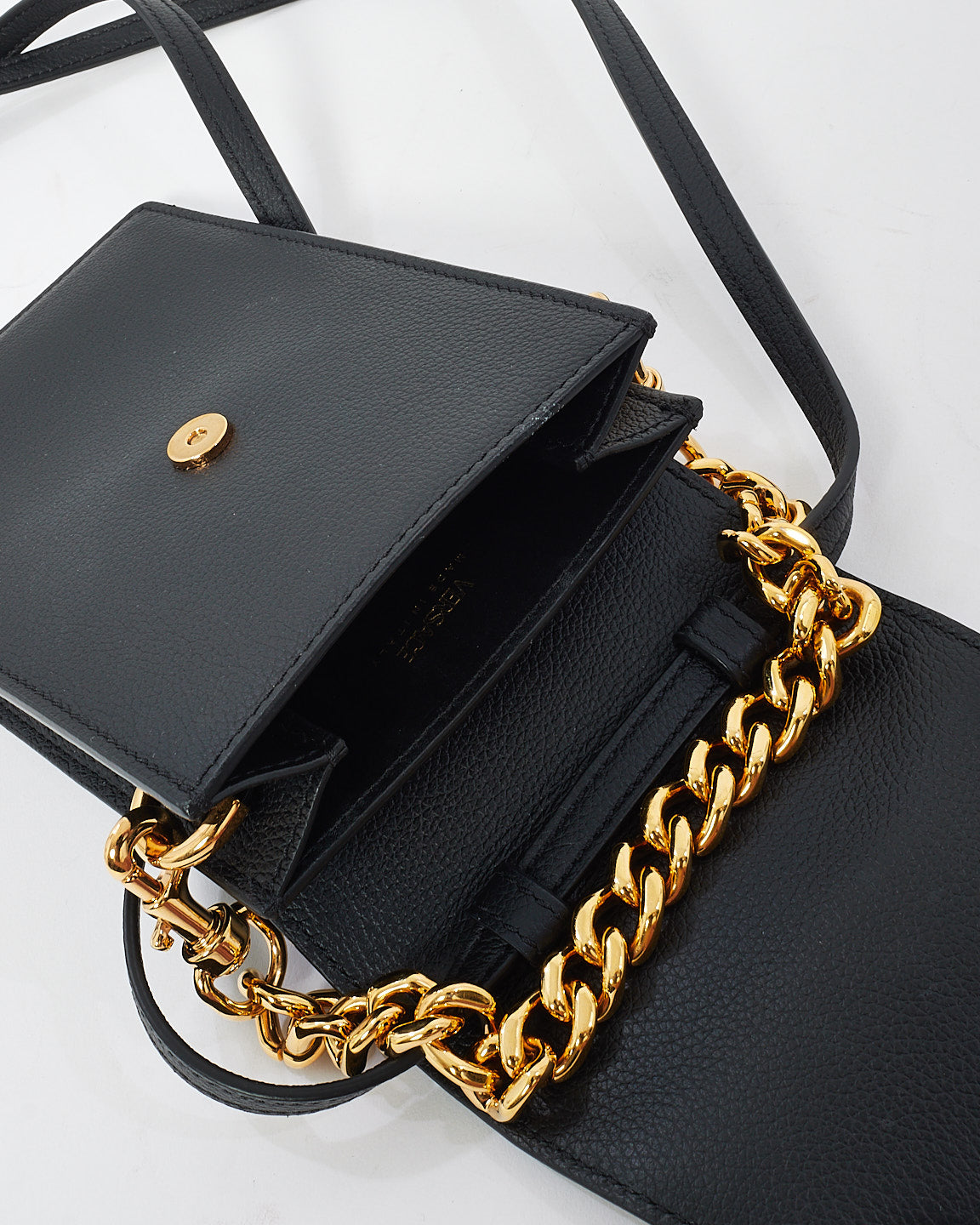 Versace Black Leather Medusa Head Mini Phone Bag