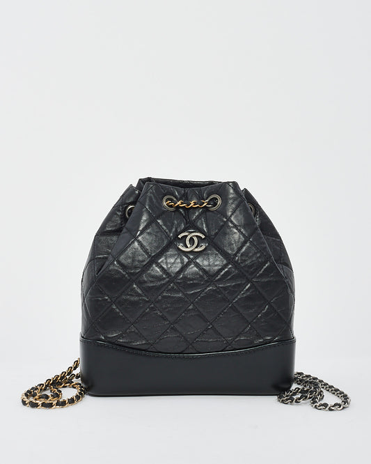 Chanel Black Aged Calfkskin Leather Small Gabrielle Backpack