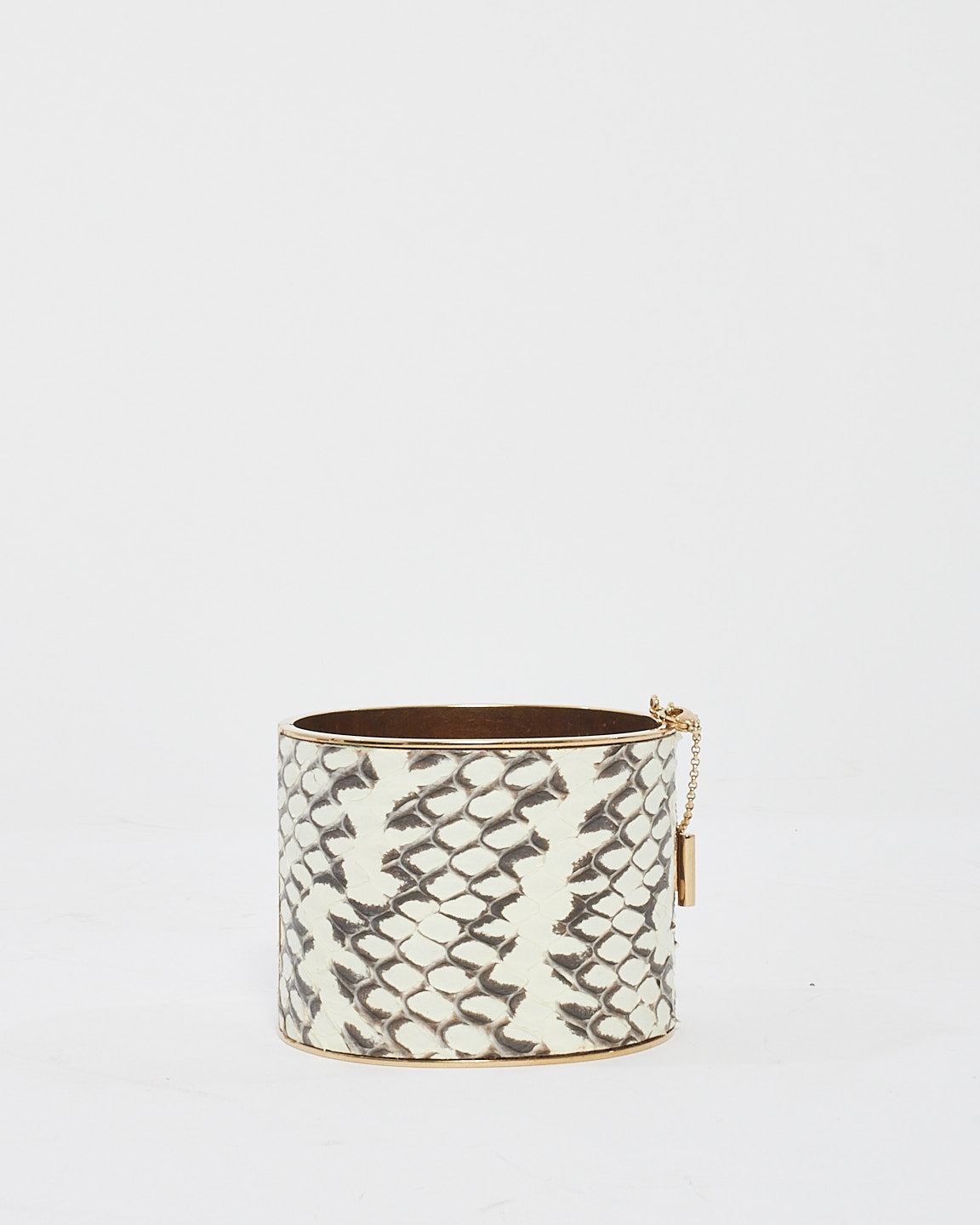 Celine White & Grey Python Metal Edge Cuff Bracelet - M