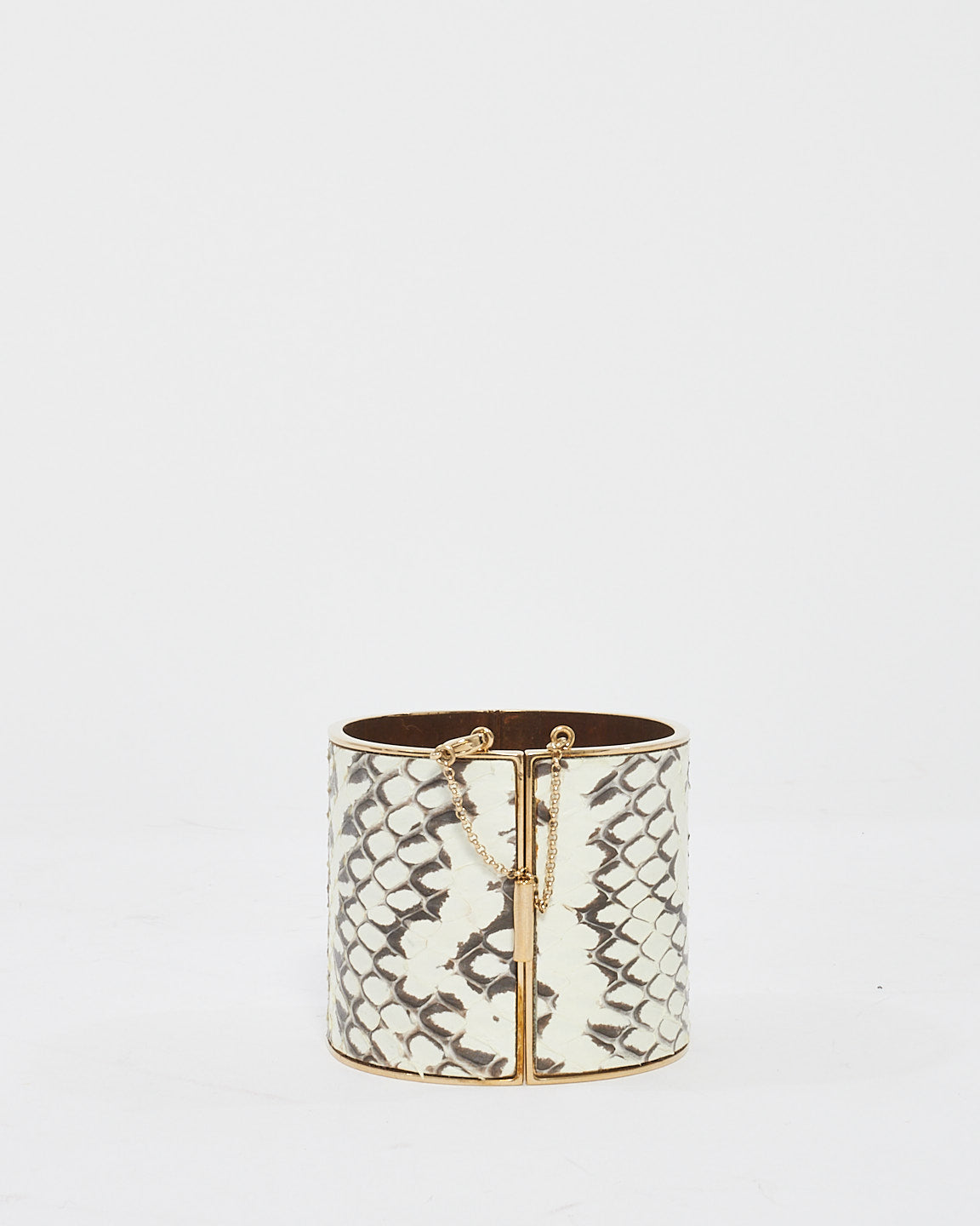 Bracelet manchette à bord en métal Python blanc et gris Celine - M