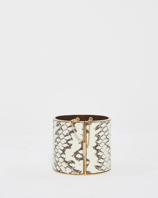 Celine White & Grey Python Metal Edge Cuff Bracelet - M