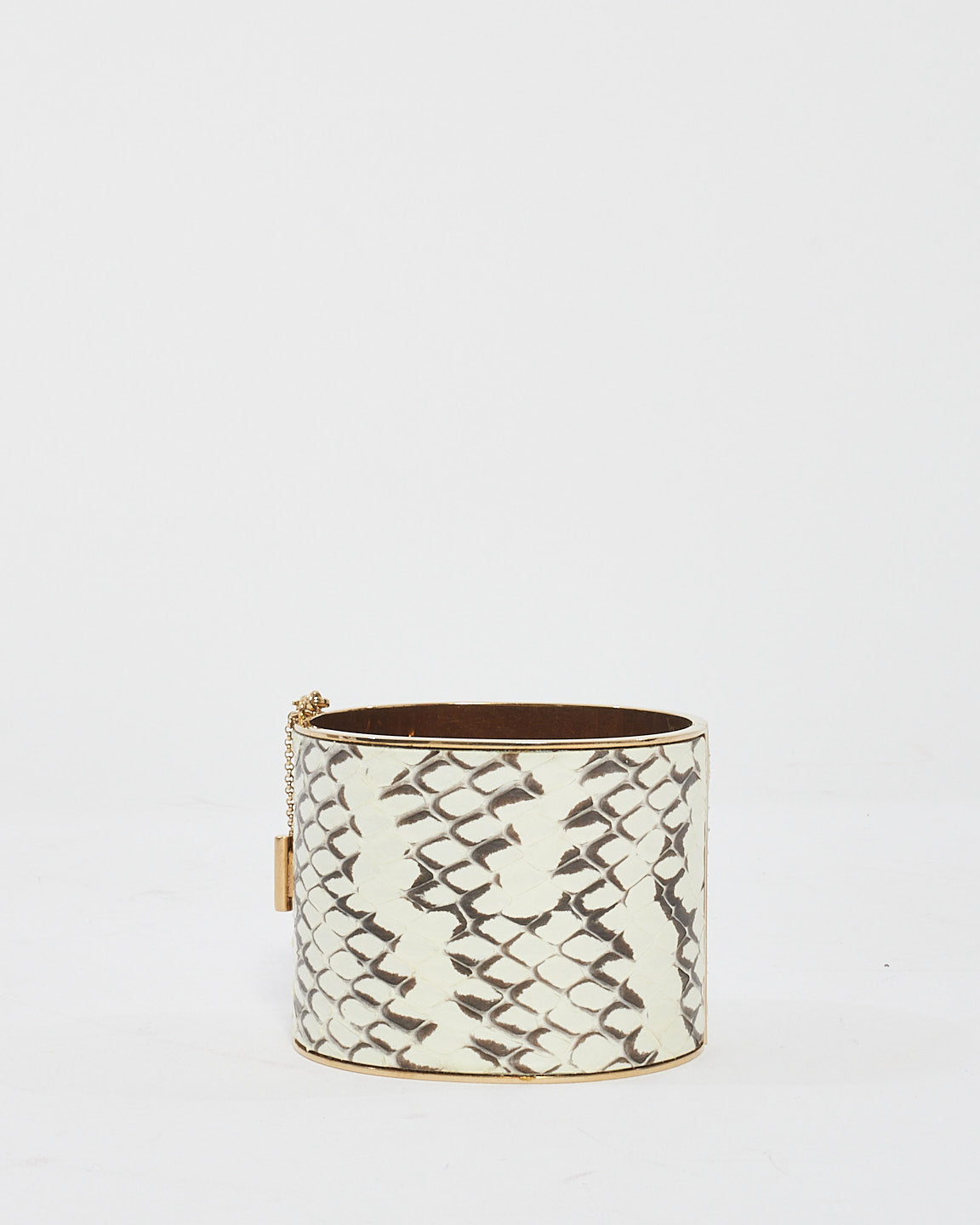 Celine White & Grey Python Metal Edge Cuff Bracelet - M