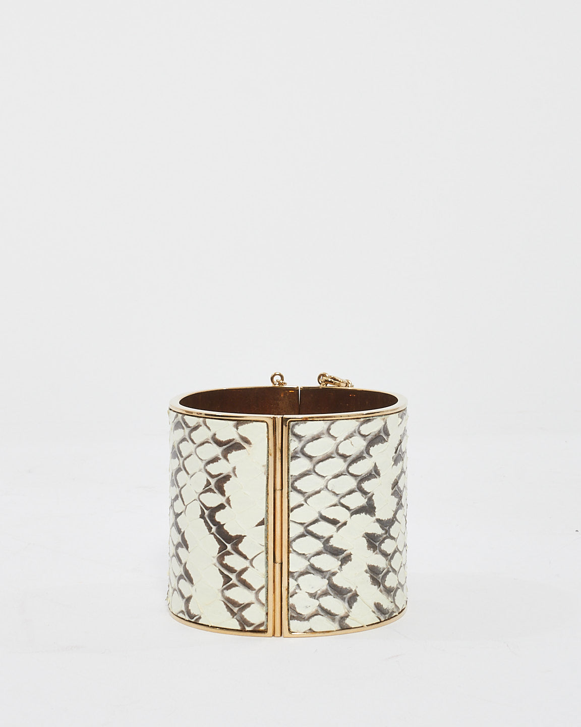 Celine White & Grey Python Metal Edge Cuff Bracelet - M