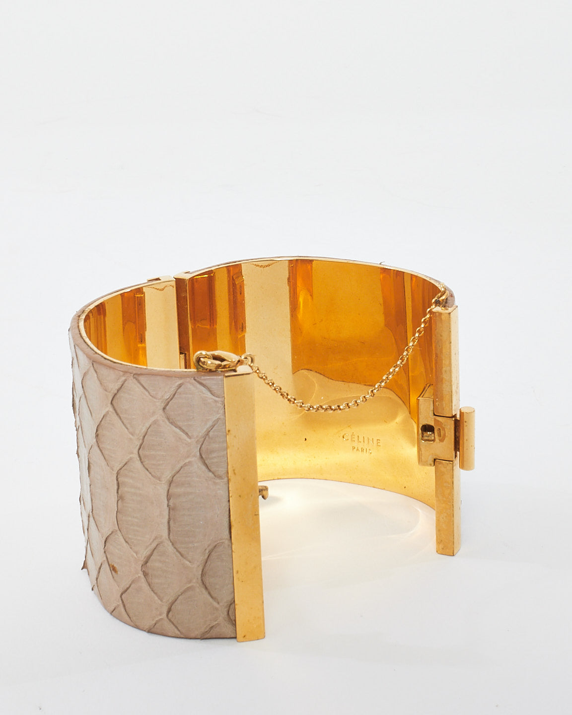 Bracelet manchette en cuir de python gris Celine - S