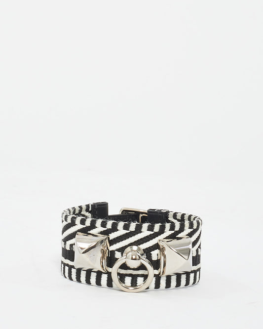 Bracelet Hermès Rivale Cavale CDC en toile noire et blanche
