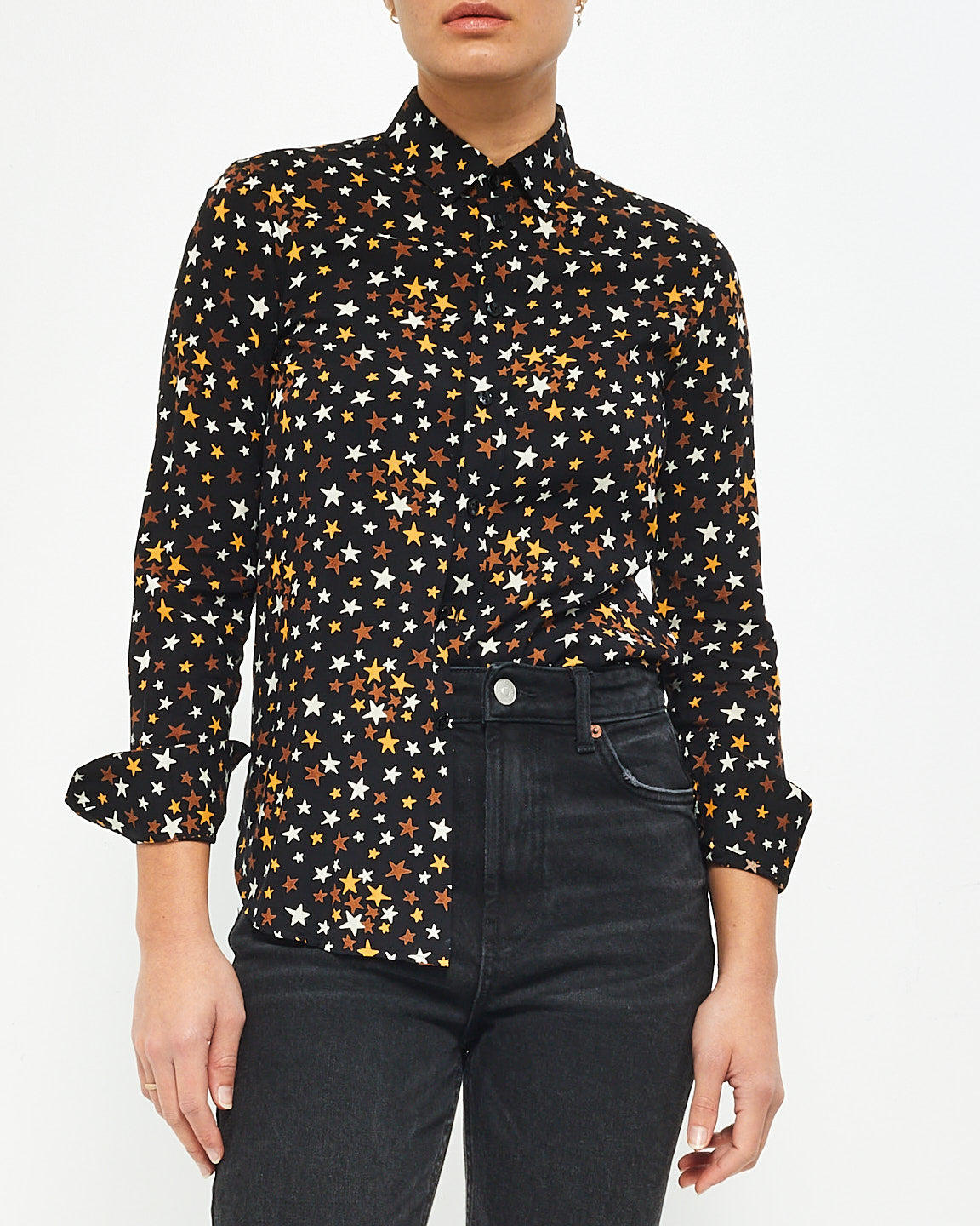 Saint Laurent Black Stars Silk Blouse - 34
