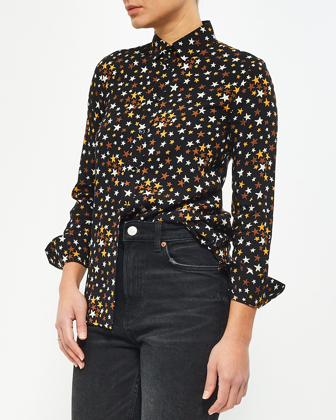Saint Laurent Black Stars Silk Blouse - 34