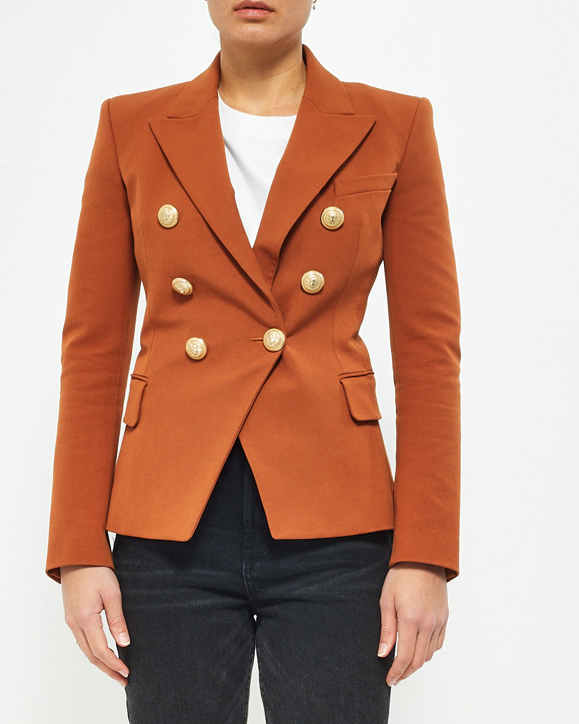 Balmain Burnt Orange "Rust" Classic 6 Gold Button Blazer - 36