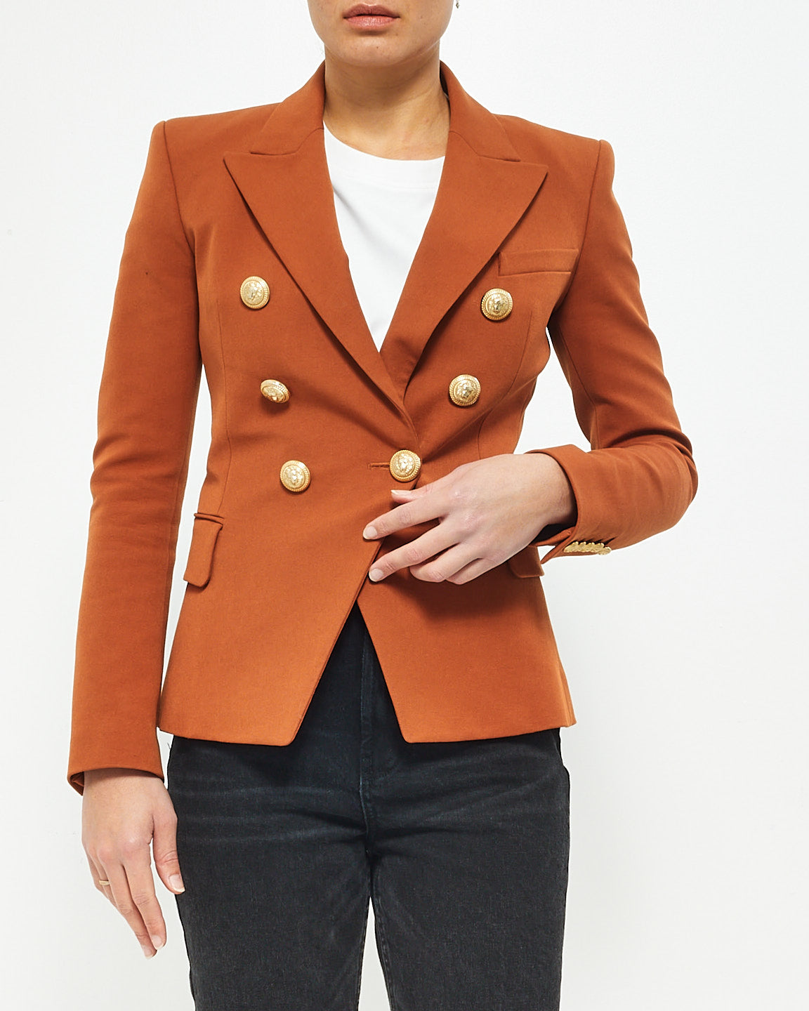 Balmain Burnt Orange "Rust" Classic 6 Gold Button Blazer - 36
