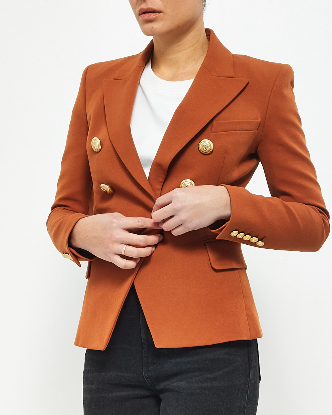 Balmain Burnt Orange "Rust" Classic 6 Gold Button Blazer - 36