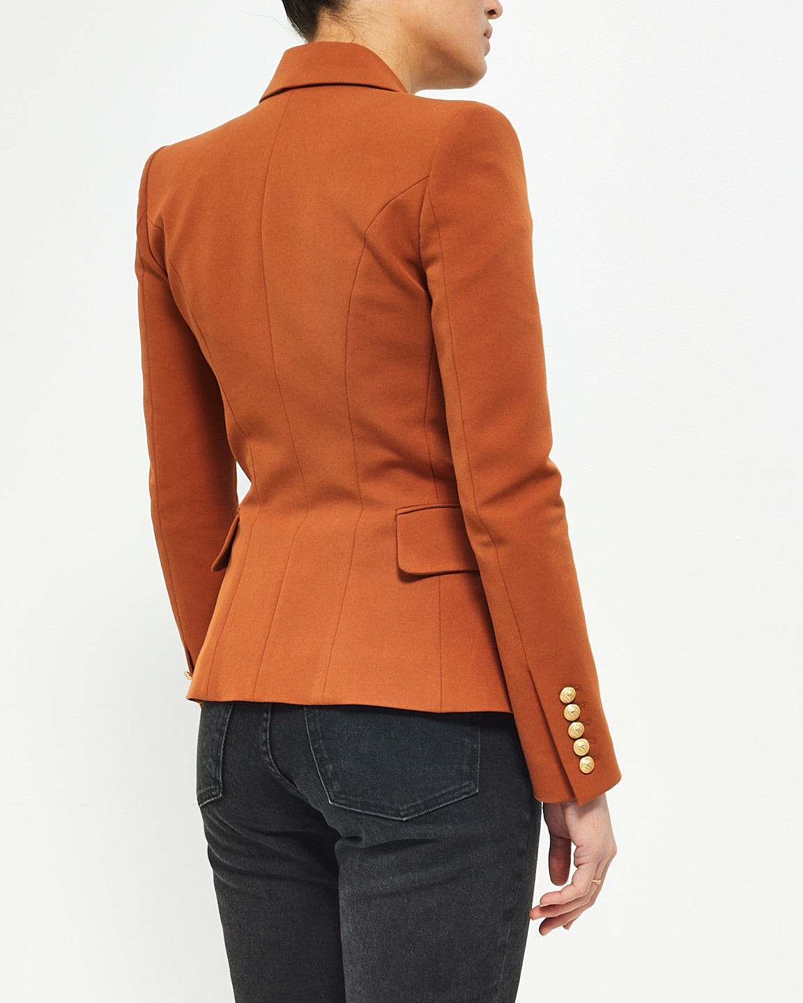 Balmain Burnt Orange "Rust" Classic 6 Gold Button Blazer - 36