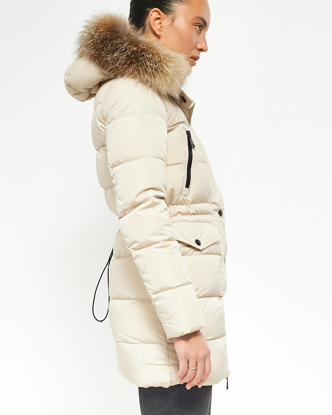Moncler Beige Mid Length Down Puffer with Fur - 0