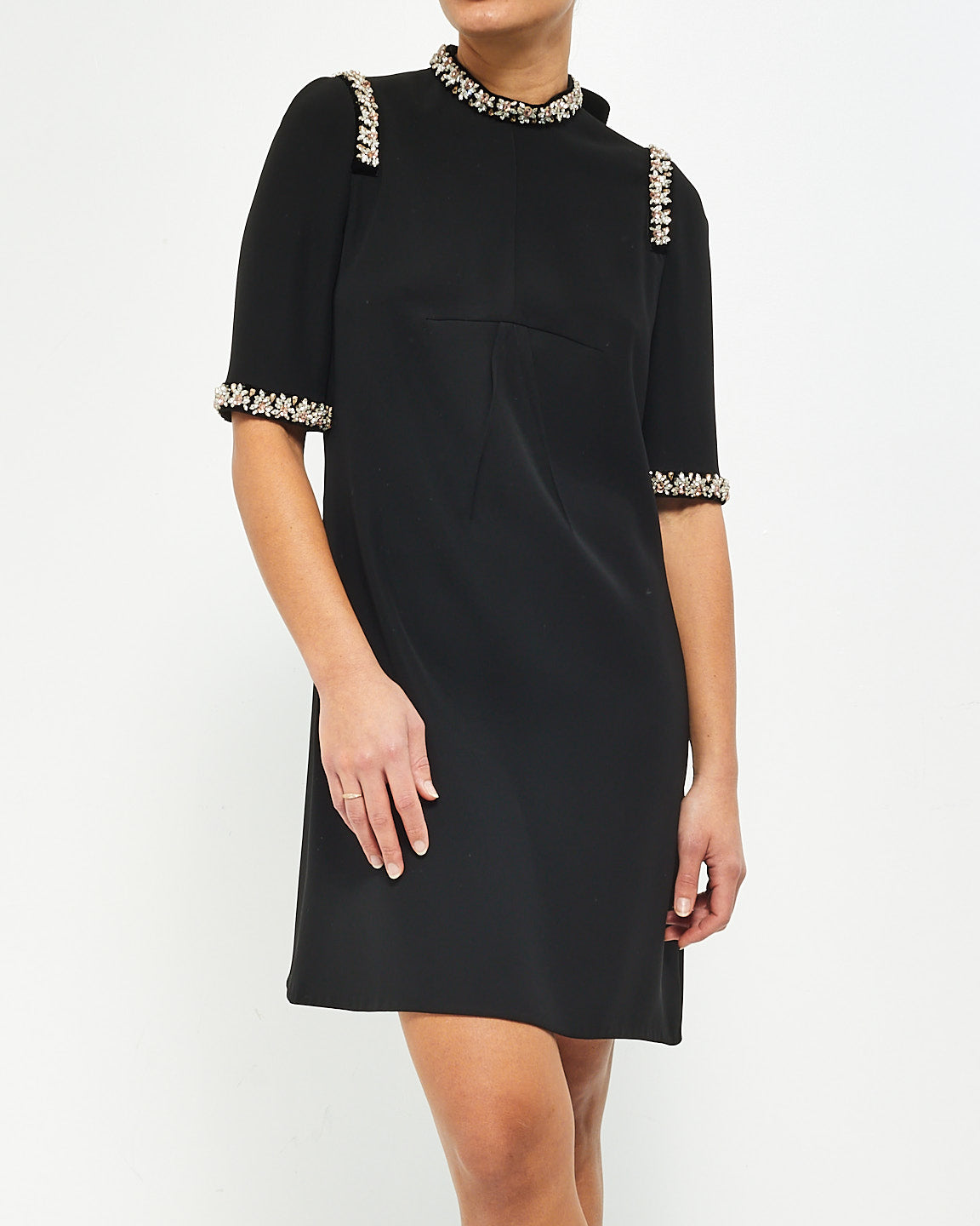 Prada Black Pink Crystal Flower Detail T-Shirt Dress - 40