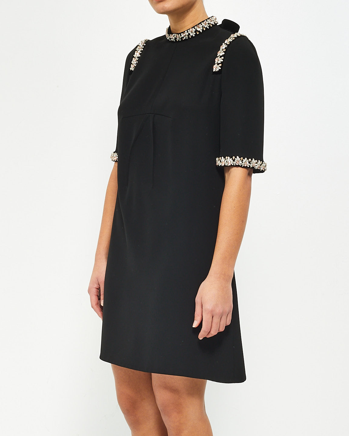 Prada Black Pink Crystal Flower Detail T-Shirt Dress - 40