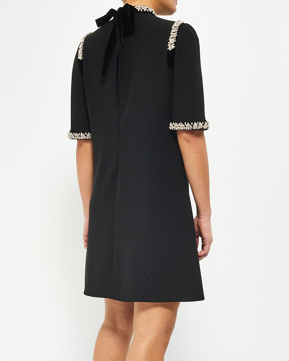 Prada Black Pink Crystal Flower Detail T-Shirt Dress - 40