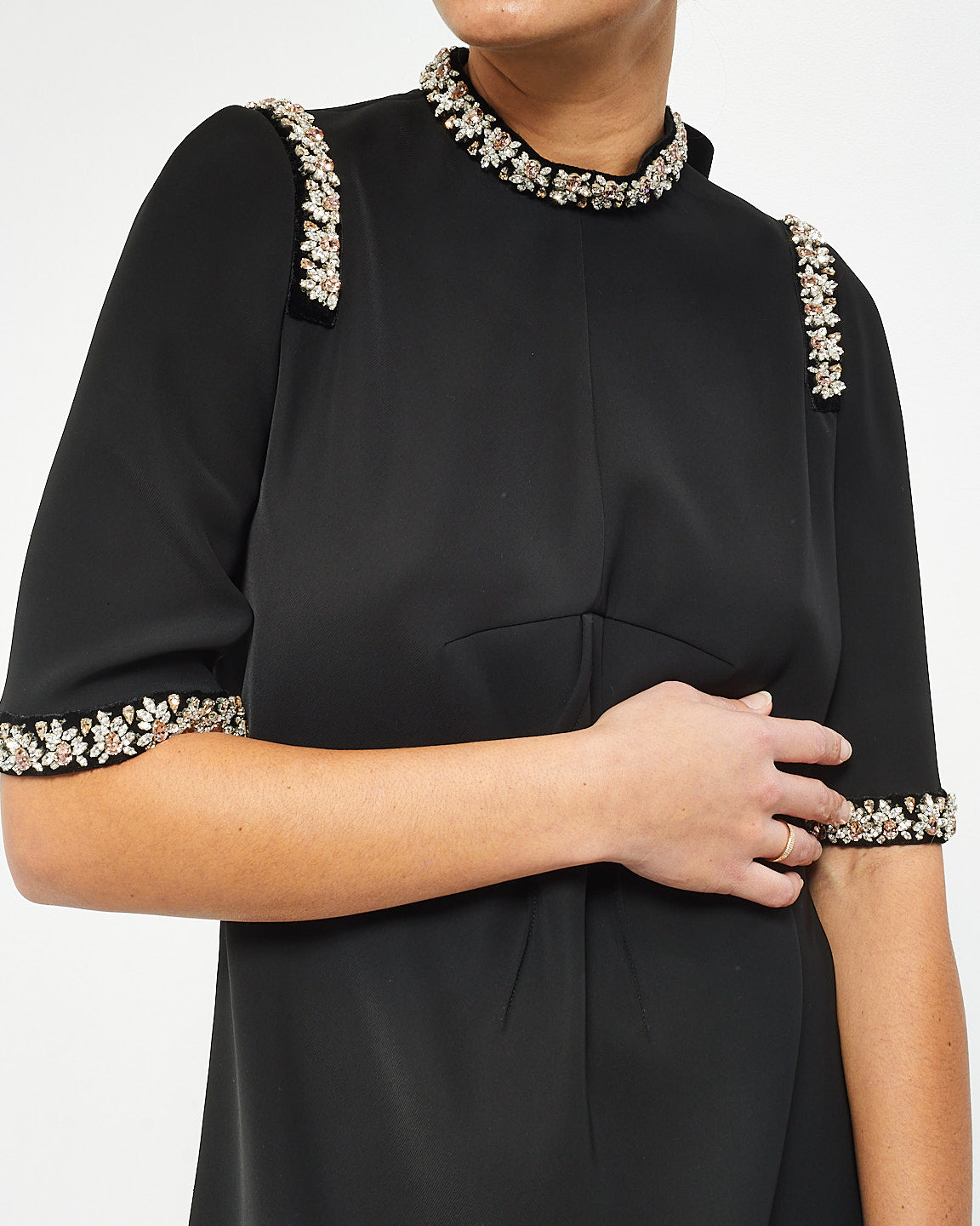 Prada Black Pink Crystal Flower Detail T-Shirt Dress - 40