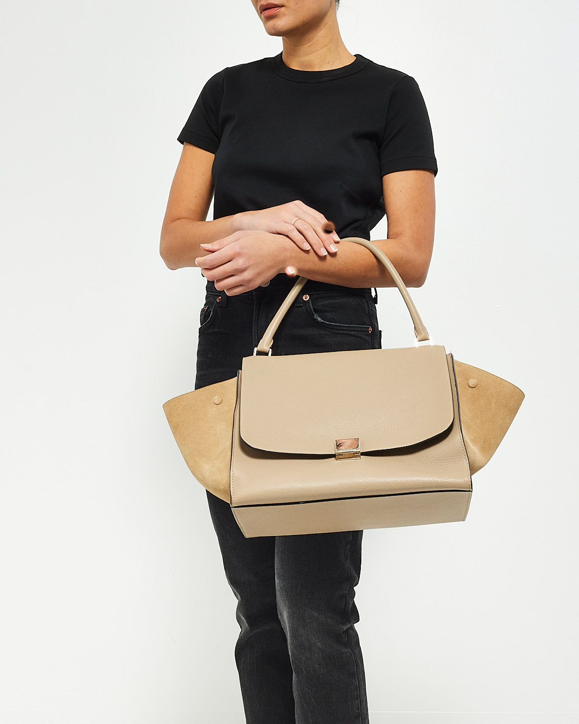 Celine Beige Leather & Suede Medium Trapeze Bag