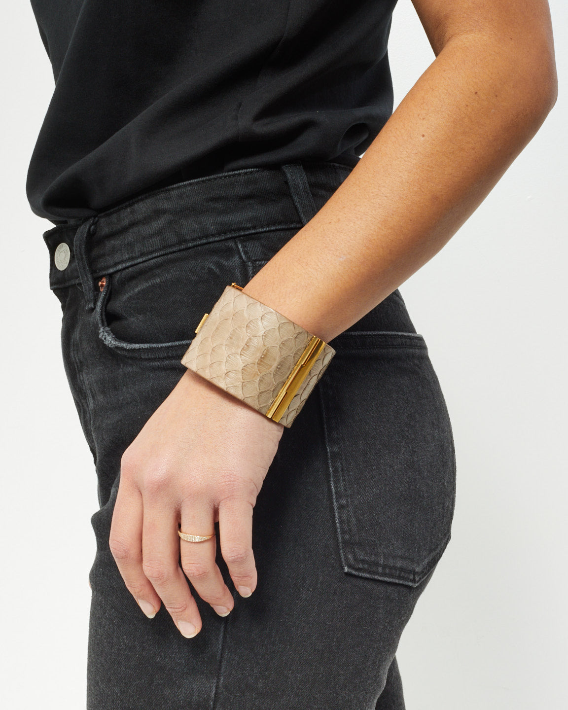 Celine Grey Python Leather Edge Cuff Bracelet- S