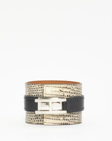  Hermès Black & White Lizard Drag Cuff Bracelet - T2
