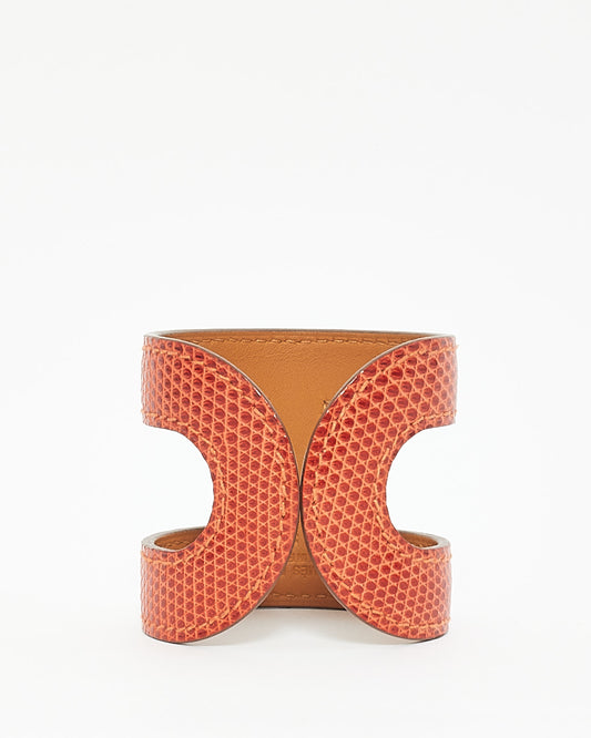 Bracelet manchette Ano en lézard orange Hermès - S